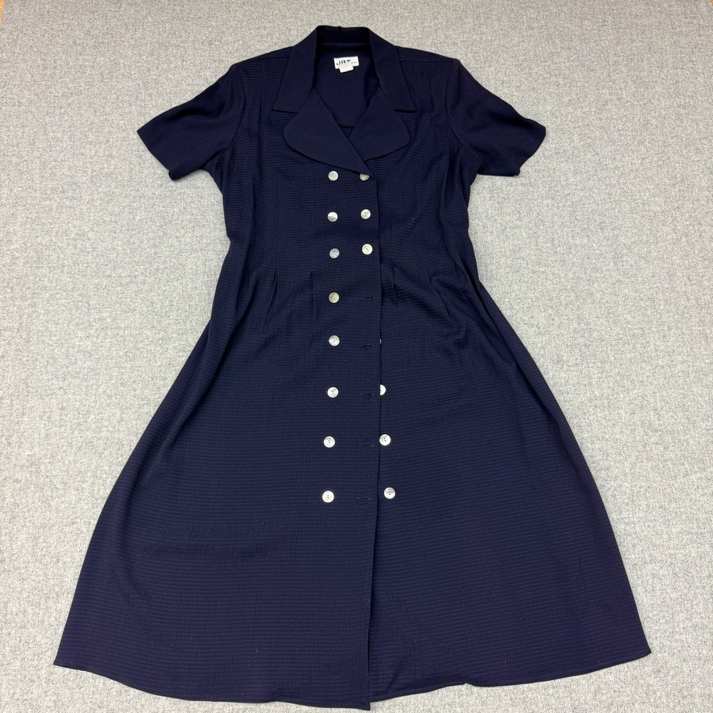 J.B.S. Ltd Double Breasted Shirt Dress 16 Navy Blue Vintage Short Sleeve Midi